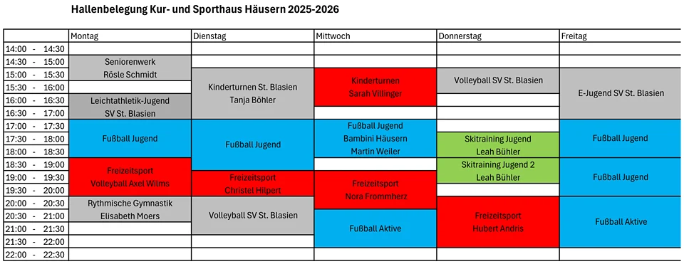 Hallenbelegung Häusern
