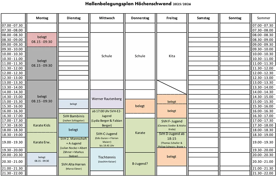Hallenbelegung Höchenschwand